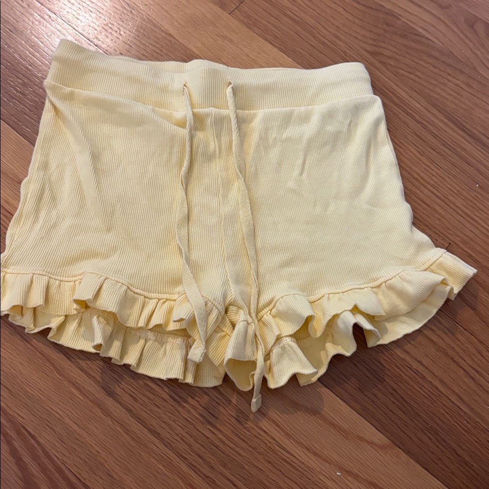 Zara Yellow Ruffle Hem Shorts